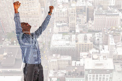 Composite image of excited businessman cheering Composite image of excited businessman cheering