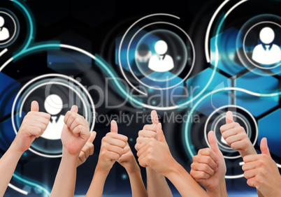 Composite image of group of hands giving thumbs up