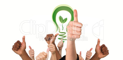 Composite image of hands showing thumbs up