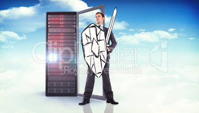 Composite image of corporate warrior