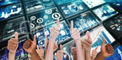 Composite image of hands showing thumbs up