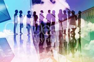 Composite image of many business people standing in a line