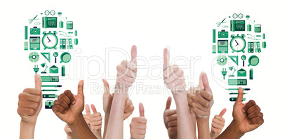 Composite image of hands showing thumbs up