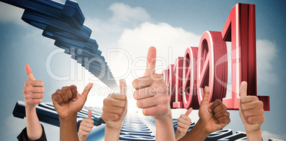 Composite image of hands showing thumbs up