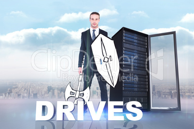 Composite image of corporate warrior