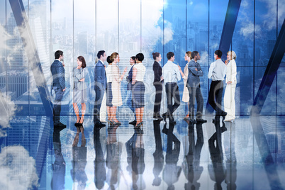 Composite image of many business people standing in a line