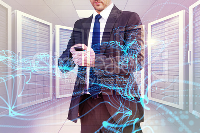 Composite image of focused businessman texting on his mobile pho