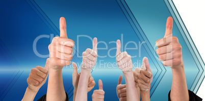 Composite image of hands showing thumbs up