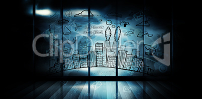 Composite image of cityscape with brainstorm doodle