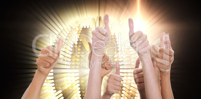 Composite image of hands up and thumbs raised