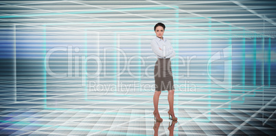 Composite image of businesswoman with arms crossed