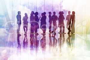 Composite image of many business people standing in a line