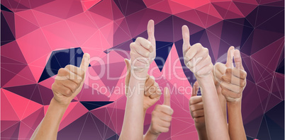 Composite image of hands up and thumbs raised