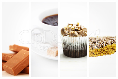 Composite image of chocolate pieces piled together