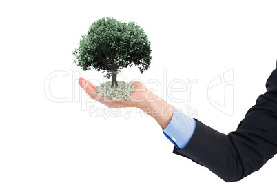 Composite image of close up of businessman with empty hand open
