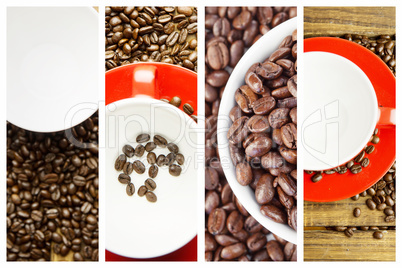 Composite image of coffee beans and mugs