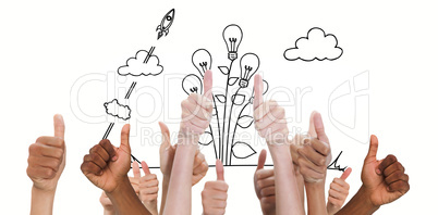 Composite image of hands showing thumbs up