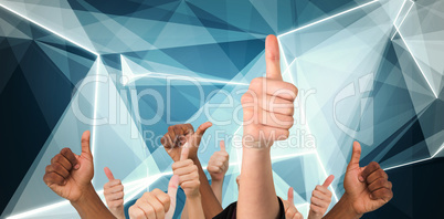 Composite image of hands showing thumbs up