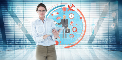 Composite image of businesswoman using tablet pc