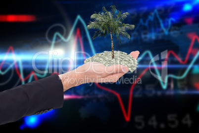 Composite image of close up of businessman with empty hand open