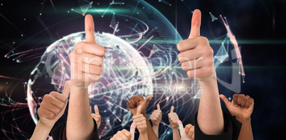 Composite image of hands showing thumbs up