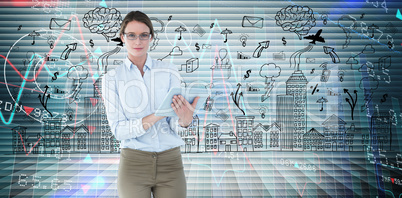 Composite image of businesswoman using tablet pc