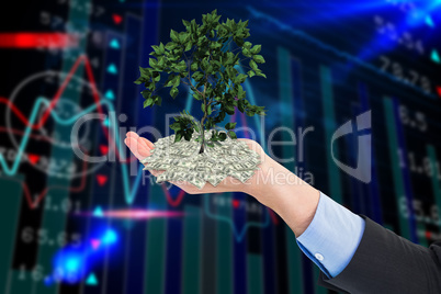 Composite image of close up of businessman with empty hand open