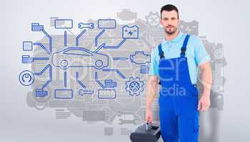 Composite image of repairman with toolbox