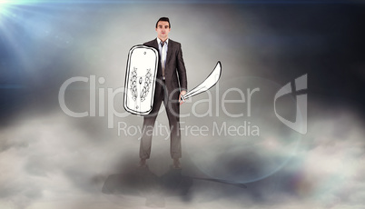 Composite image of corporate warrior