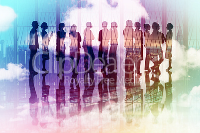 Composite image of many business people standing in a line