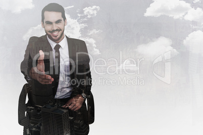 Composite image of smiling businessman on an chair office offeri