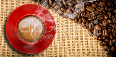 Composite image of red cup of coffee