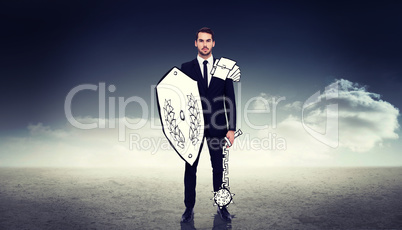 Composite image of corporate warrior