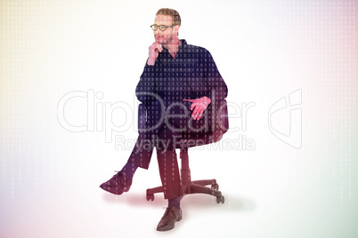 Composite image of thoughtful businessman sitting on a swivel ch