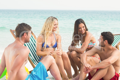 group of friends in swimsuits