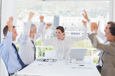 Business team celebrating a good job