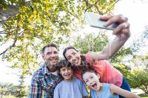 Happy family in the park taking selfie