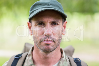 Soldier looking at camera