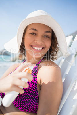 pretty brunette in swimsuit