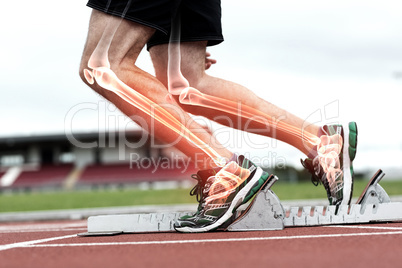 Highlighted bones of man about to race
