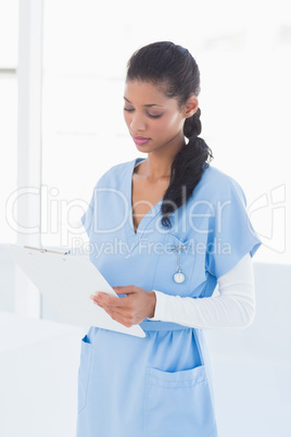 Beautiful doctor reading files