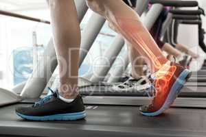 Highlighted bones of man on treadmill