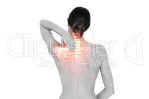 Highlighted back pain of woman