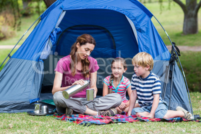 mother and children having fun in the park