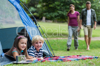 Happy family in the park together