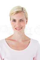 Attractive blonde woman winking