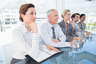 Business team listening conference Business team listening conference