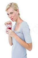 Attractive woman drinking healthy juice