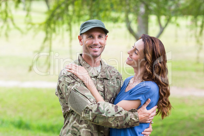 Handsome soldier reunited with partner