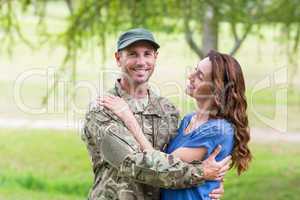 Handsome soldier reunited with partner